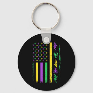 Mardi Gras Usa American Flag Crawfish Alligator Ma Key Ring