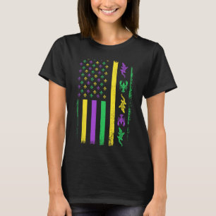 Mardi Gras Usa American Flag Crawfish Alligator Ma T-Shirt