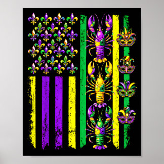 Mardi Gras Usa American Flag Crawfish Carnival Men Poster