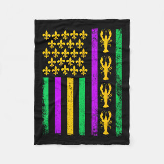 Mardi Gras Usa American Flag Crawfish Men Women Ki Fleece Blanket