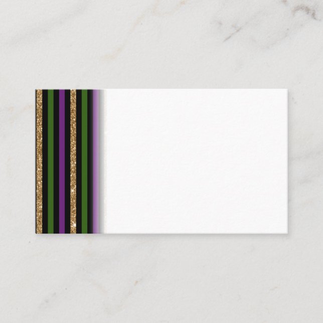 Mardi Gras Vertical Lines Golden Glitter NOLA Business Card (Front)
