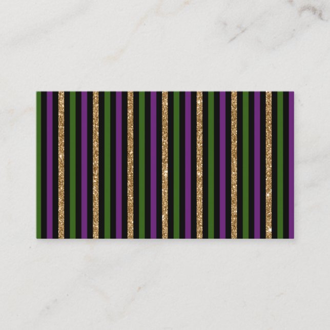 Mardi Gras Vertical Lines Golden Glitter NOLA Business Card (Front)