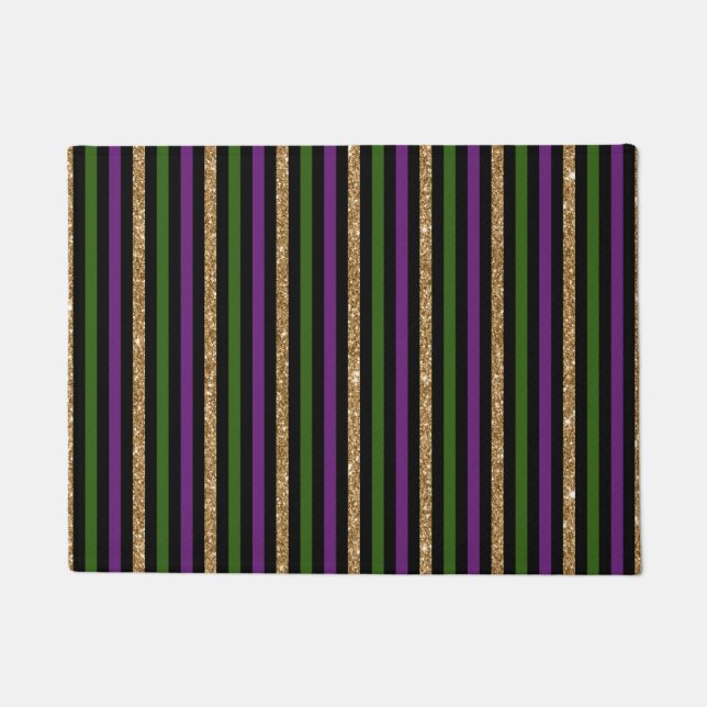 Mardi Gras Vertical Lines Golden Glitter NOLA Doormat (Front)