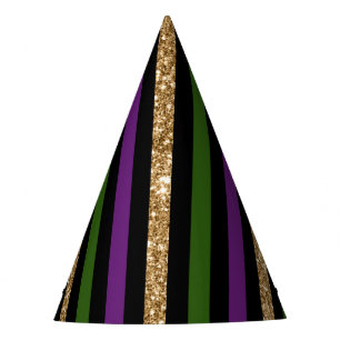 Mardi Gras Vertical Lines Golden Glitter NOLA Party Hat