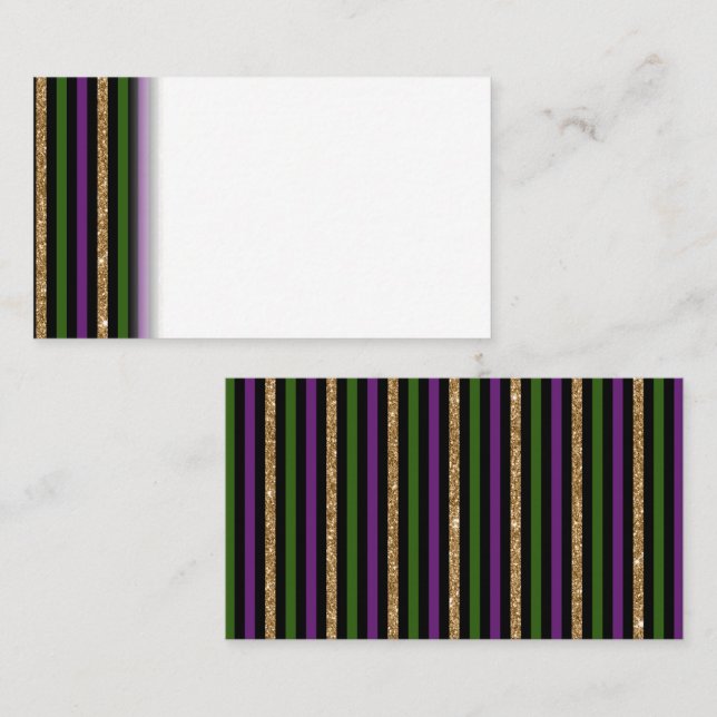 Mardi Gras Vertical Lines Golden Glitter NOLA Place Card (Front/Back)