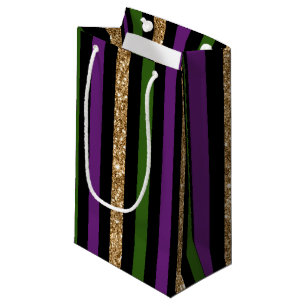Mardi Gras Vertical Lines Golden Glitter NOLA Small Gift Bag