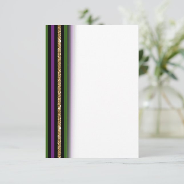 Mardi Gras Vertical Lines Golden Glitter NOLA Thank You Card (Standing Front)