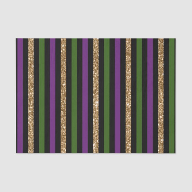 Mardi Gras Vertical Lines Golden Glitter NOLA Tissue Paper (Front)