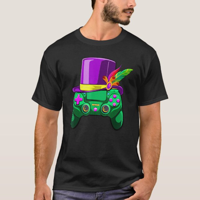 Mardi Gras Video Game Controller Carnival Hat Cost T-Shirt (Front)