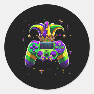Mardi Gras Video Game Controller Jester Hat Boy Ki Classic Round Sticker