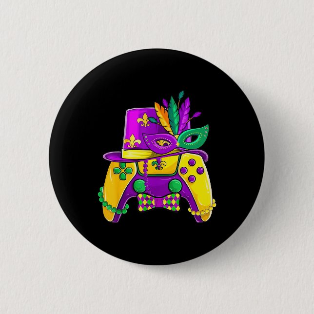 Mardi Gras Video Game Controller Jester Hat Costum 6 Cm Round Badge (Front)