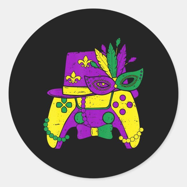 Mardi Gras Video Game Controller Jester Hat Costum Classic Round Sticker (Front)