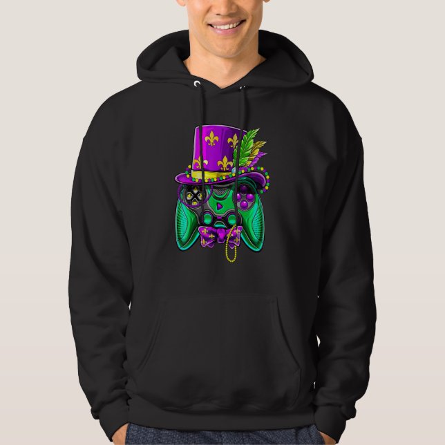 Mardi Gras Video Game Controller Jester Hat Costum Hoodie (Front)