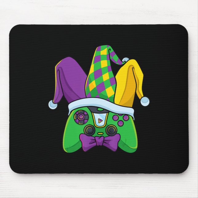 Mardi Gras Video Game Controller Jester Hat Costum Mouse Mat (Front)
