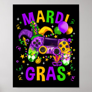 Mardi Gras Video Game Controller Jester Hat Costum Poster