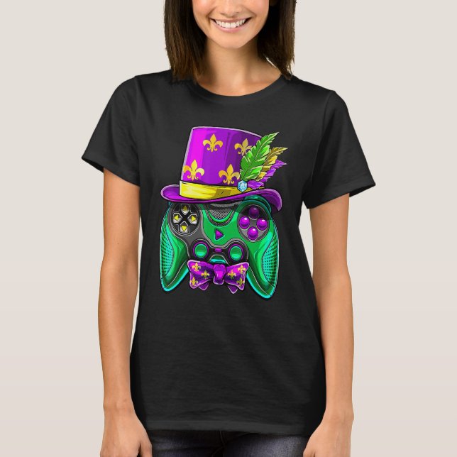 Mardi Gras Video Game Controller Jester Hat Costum T-Shirt (Front)