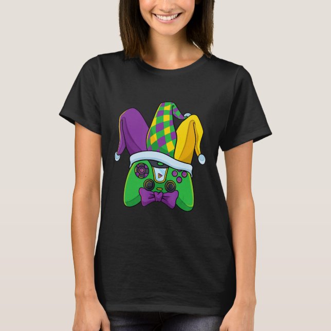 Mardi Gras Video Game Controller Jester Hat Costum T-Shirt (Front)