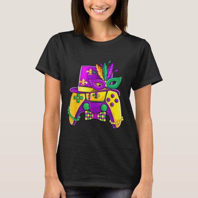 Mardi Gras Video Game Controller Jester Hat Costum T-Shirt (Front)