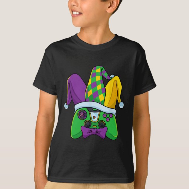 Mardi Gras Video Game Controller Jester Hat Costum T-Shirt (Front)