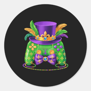 Mardi Gras Video Game Controller Jester Hat Gamer  Classic Round Sticker