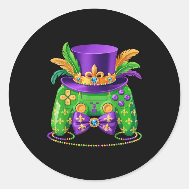 Mardi Gras Video Game Controller Jester Hat Gamer  Classic Round Sticker (Front)