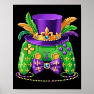 Mardi Gras Video Game Controller Jester Hat Gamer  Poster