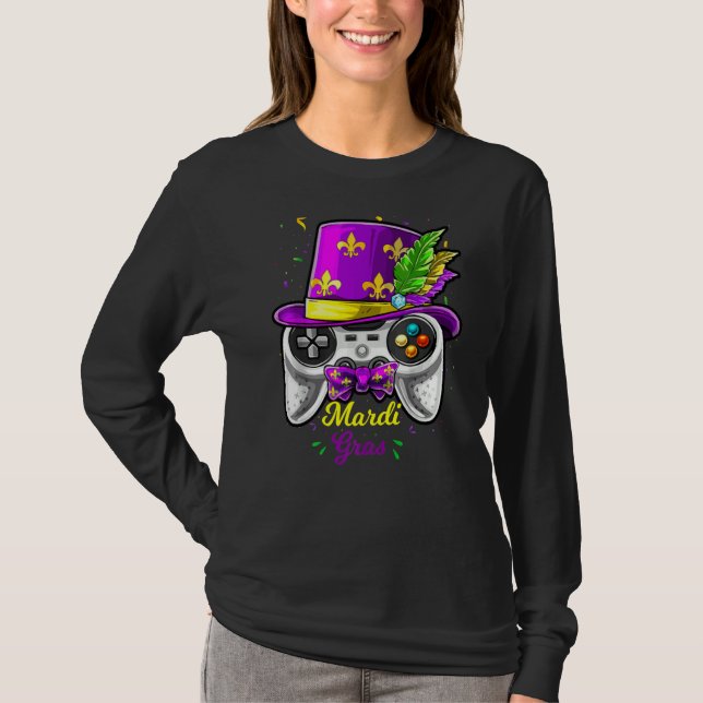 Mardi Gras Video Game Controller Jester Mask Costu T-Shirt (Front)