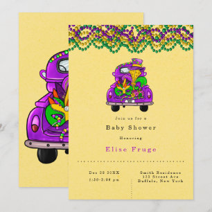 Mardi Gras Vintage Truck Baby Shower Invitation