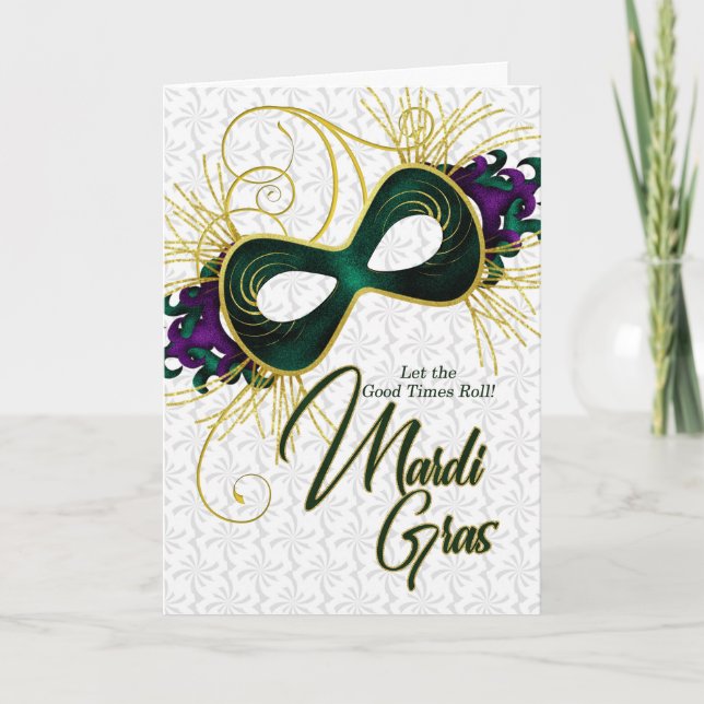 Mardi Gras Violet Gold and Green Mask Card (Front)