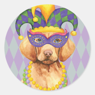 Mardi Gras Vizsla Classic Round Sticker