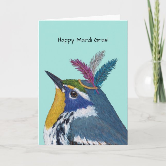 Mardi Gras Warbler card (Front)