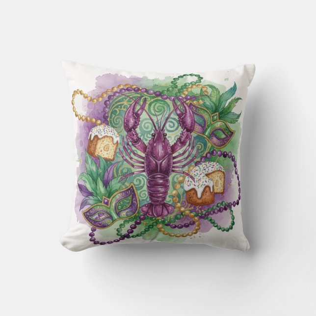 Mardi Gras Watercolor Celebration  Cushion (Front)