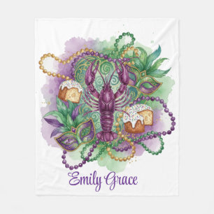 Mardi Gras Watercolor Celebration  Fleece Blanket