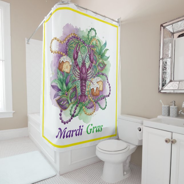 Mardi Gras Watercolor Celebration  Shower Curtain (In Situ)