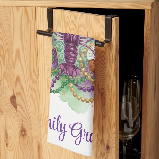 Mardi Gras Watercolor Celebration  Tea Towel (Thirds Fold)