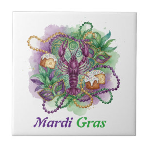 Mardi Gras Watercolor Celebration  Tile