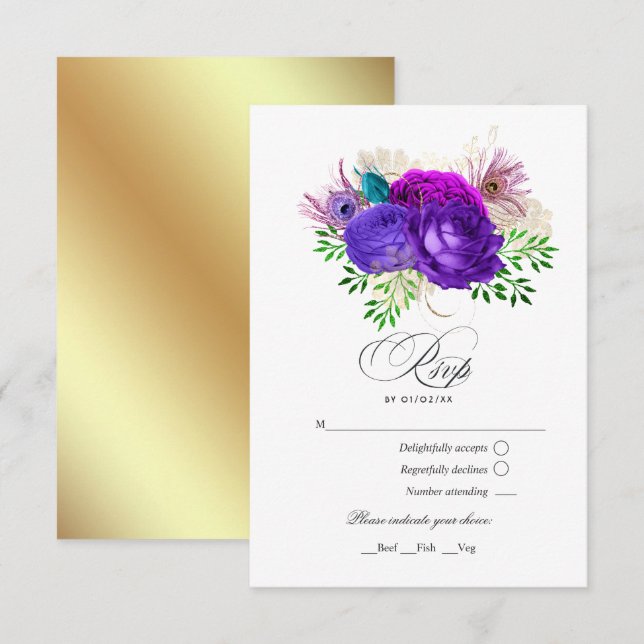 Mardi Gras Watercolor Floral Quinceañera RSVP Card (Front/Back)