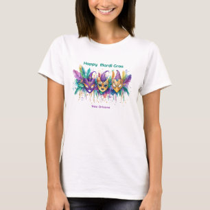 💚💜💛 Mardi Gras watercolor Masked Mischief Maker T-Shirt