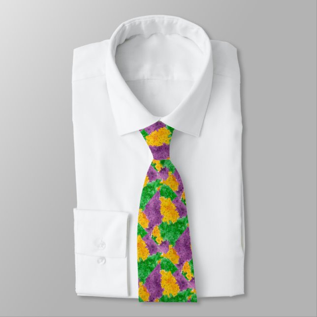 Mardi Gras Watercolor Pointillize Camouflage Tie (Tied)