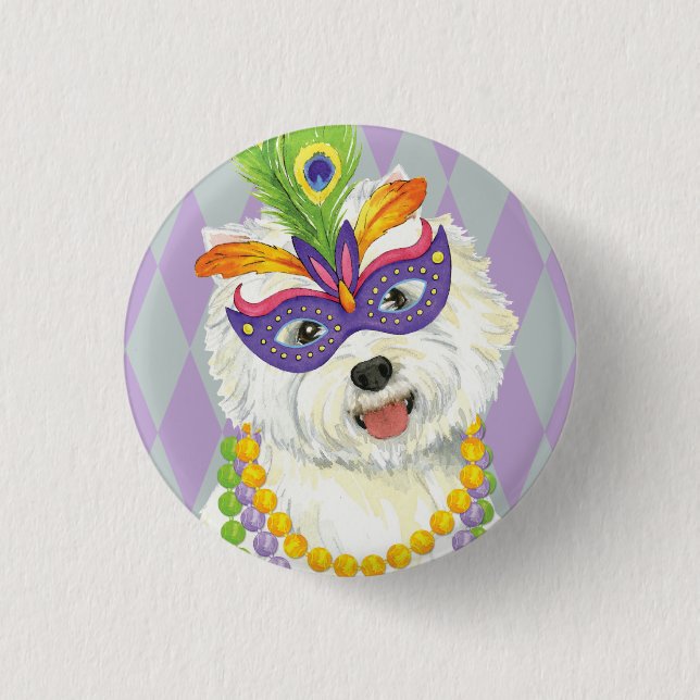 Mardi Gras Westie 3 Cm Round Badge (Front)