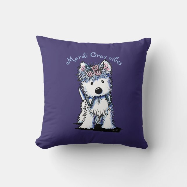 Mardi Gras Westie Dog  Cushion (Front)