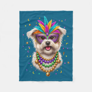 Mardi Gras Westie Dog Festive Illustration Fleece Blanket