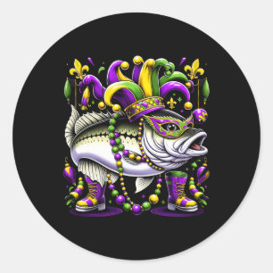 Mardi Gras White Byb Fish Classic Round Sticker