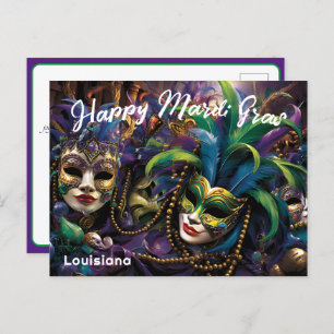 💚💜💛  Mardi Gras with beautiful masks Postcard