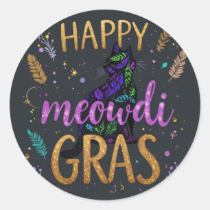 Mardi Gras with cat Classic Round Sticker