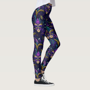 Mardi Gras with golden yellow masks Leggings