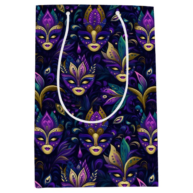 Mardi Gras with golden yellow masks Medium Gift Bag (Front)