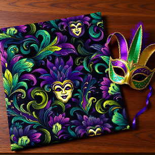 Mardi Gras with golden yellow masks Wrapping Paper