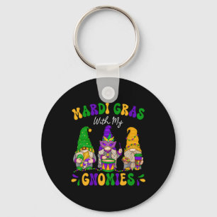 Mardi Gras With My Gnomies Funny Mardi Gras Beads Key Ring