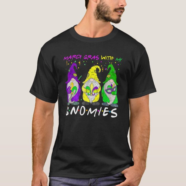 Mardi Gras With My Gnomies Three Gnome Costume Gif T-Shirt (Front)